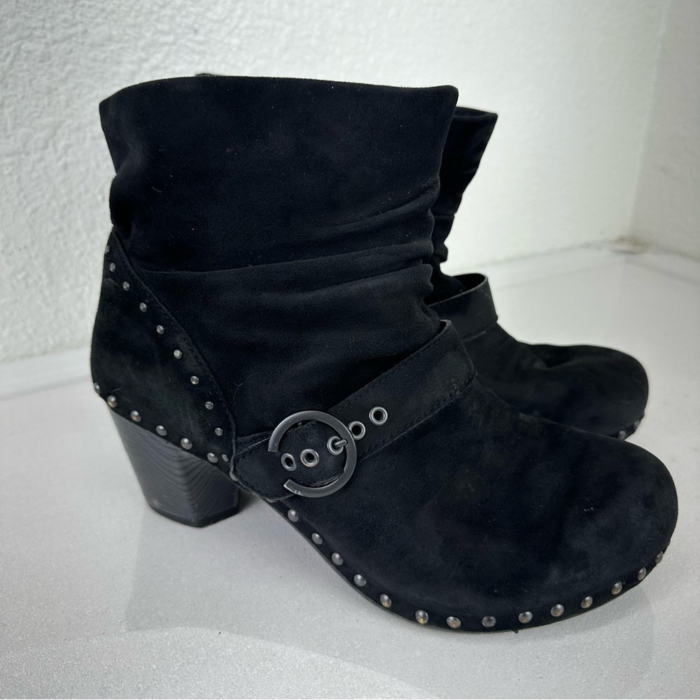 DANSKO slouch clog booties NIKITA BLACK SUEDE ANKLE BOOT Studs Sz 42 US 11